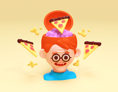 Pizza Head 3d brain character design design dimension glasses illustration people pizza
