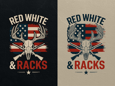 Red, White & Racks | Patriotic Hunting Graphic T-shirt Design antler apparel clothing deer skull graphic design graphic illustration graphic t shirt hunting t shirt illustration merch merchandise patriotic t shirt print shirt design t shirt t shirt design t shirt designer t shirt illustration t shirt logo vintage