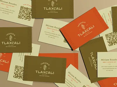 Taqueria Tlaxcali Business Cards biz card branding business cards desert design graphic design illustration illustrator luxe mexican paper goods print print design qr code restaurant restaurant branding taco takeout typography vintage