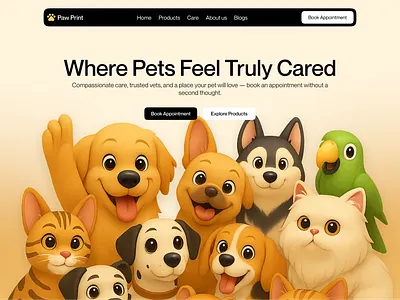 Paw Print: Pet Care Landing Page 3d design ui uiux uiuxdesign ux webdesign