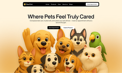 Paw Print: Pet Care Landing Page 3d design ui uiux uiuxdesign ux webdesign