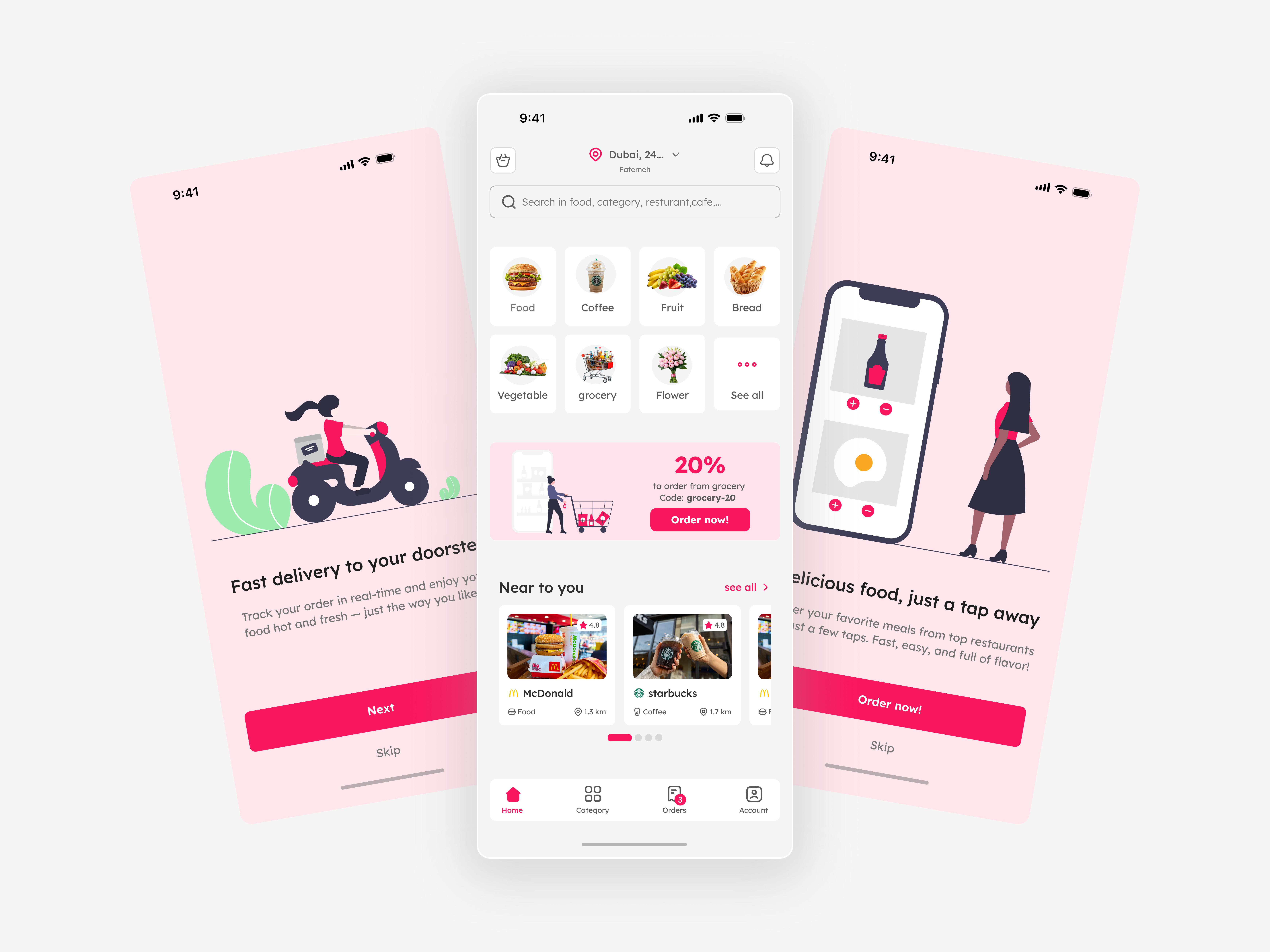 Food delivery app homepage & onbording app dark pink delivery food food delivery minimal pink raspberry pink red ui
