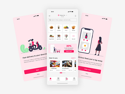 Food delivery app homepage & onbording app dark pink delivery food food delivery minimal pink raspberry pink red ui