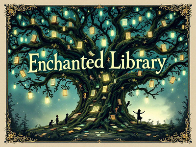 Illustration Design Enchanted Library in a Tree Canopy ai art graphic design