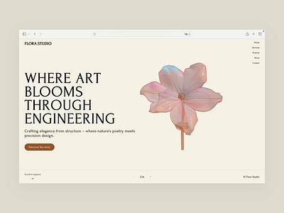Flora Studio - Where art meets engineering 3d 3ddesign blockchainux landingpage natureinspired productdesign uiconcept web3design webdesign