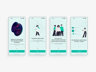 AI diet app onbording pages app green minimal mint onbording plan start ui welcome