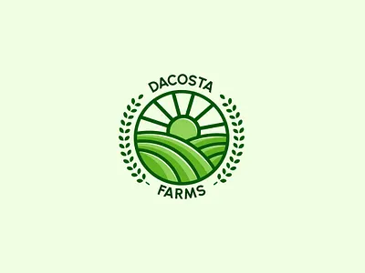Dacosta Farms agriculture agro branding combination logo concept creative emblem logo farm farms field green harvest idea logo logotype minimal modern sun sun rise unique