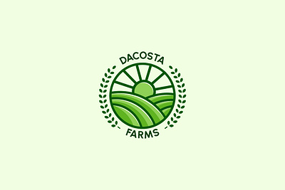 Dacosta Farms agriculture agro branding combination logo concept creative emblem logo farm farms field green harvest idea logo logotype minimal modern sun sun rise unique