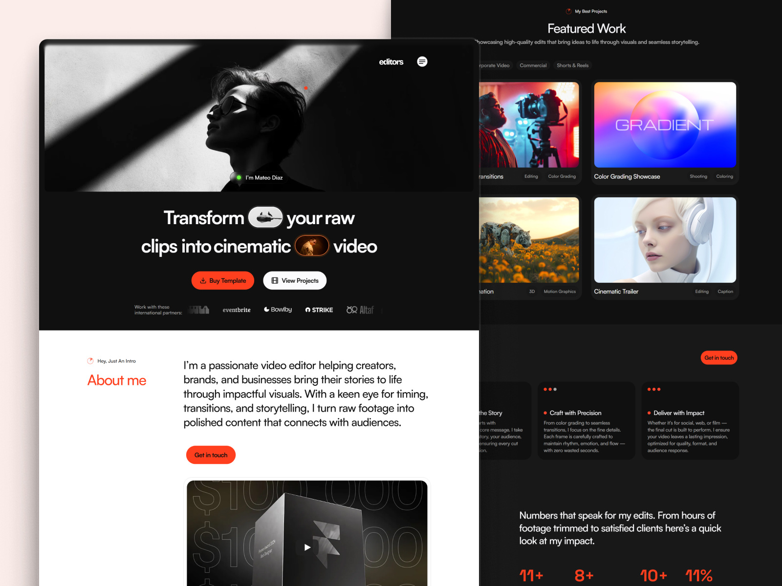 Video Editor - Portfolio Website Template animation framer portfolio portfolio design template design ui video editor portfolio design