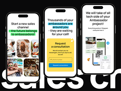 Landing page on mobile adaptive app black blue bright conversion green image ios landing light mobile page photo responsive social color typography ui white yellow