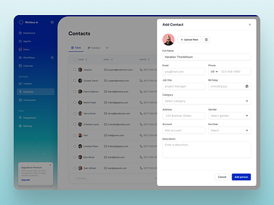 Add contact - nimbus design ui ux web