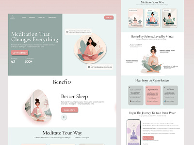 Meditation Website UI – Calm, Clean & Intentional calmcolors designforgood figma healthtechui landingpagedesign meditationwebsite meditationwebsitedesign pastelui ui uidesign uiuxdesigner webinspiration wellbeingui wellnessdesign