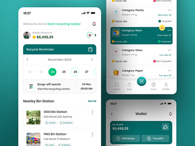 Recycling App♻️ app graphic design plastic recycle reminder trash ui wallet