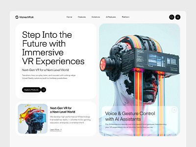 Virtual Reality Meets AI Website UI for the Future of Tech 3d ai creative futuristicdesign header interface landingpage product service startup tech technology ui uiux design vr website