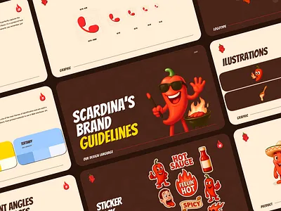 Brand Guidelines for Scardina'S brand guidelines branding characterbranding chill illustratedpackaging logo logo design mascot productbranding saucebrand visualidentity