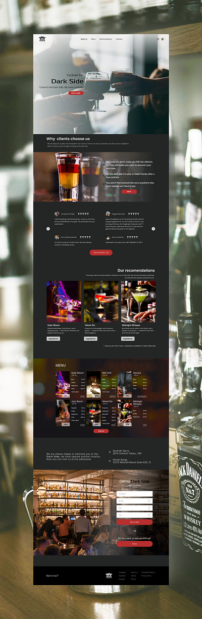 Landing Page | Bar Dark Side bartheme cocktailbar darktheme dribbble figmadesign landingpage ui uidesign uxuidesign webdesign
