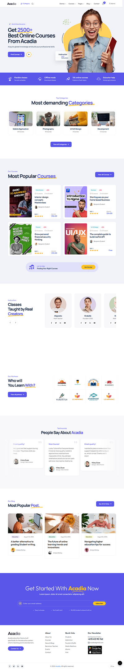 Acadia – Online Courses & Education Template