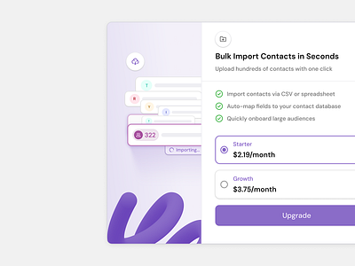 Paywall: Bulk Import Contacts ✨ bulk contact design flat import minimal modal paywall pricing ui upgrade web