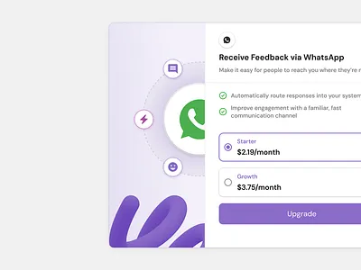 Paywall: WhatsApp Feedback Channel ✨ channel design feedback flat minimal modal pricing ui web whatsapp