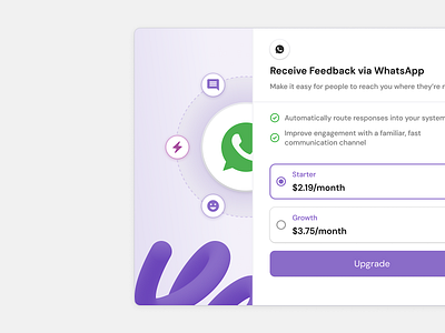 Paywall: WhatsApp Feedback Channel ✨ channel design feedback flat minimal modal pricing ui web whatsapp