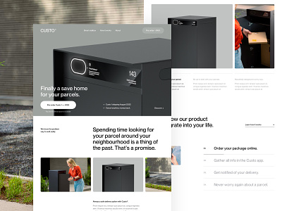 Custo product page 3d clean design iot landing mailbox minimal product typography ui ux
