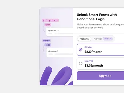 Paywall: Smart Form with Logic ✨ conditional design flat form logic minimal modal paywall pricing ui web