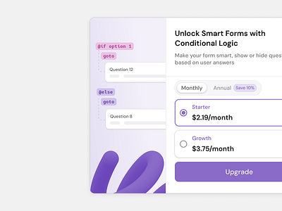 Paywall: Smart Form with Logic ✨ conditional design flat form logic minimal modal paywall pricing ui web