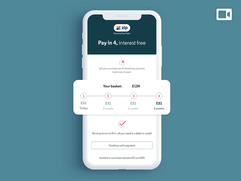 Deko/ Zip Pay in 4 animation