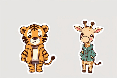 Cool Jungle Buddies – Tiger & Giraffe Flat Vector Art 2dgraphics aiart aiillustration characterart chibigraphics graphic design graphicdesign illustration illustrationforkids kawaii kidsillustration midjourneyart vectorgraphics vectorstyle
