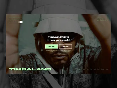 Hero Section - Timbaland art directed design editorial design graphic design hero section music music producer timbaland ui user interface web design