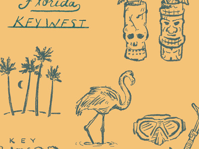 Key West Sketch Dump beach drawing flamingo florida hand drawn illustration island joe horacek key west little mountain print shoppe ocean palm tree sketch snorkeling tiki typography