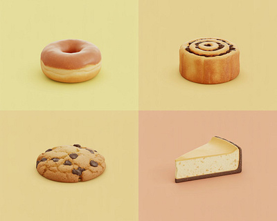 3D Desserts Showcase - 3D Render Pack 3d ai illustration style branding editorial ready food iconography graphic design low poly look minimalist food visuals stylized 3d render stylized realism