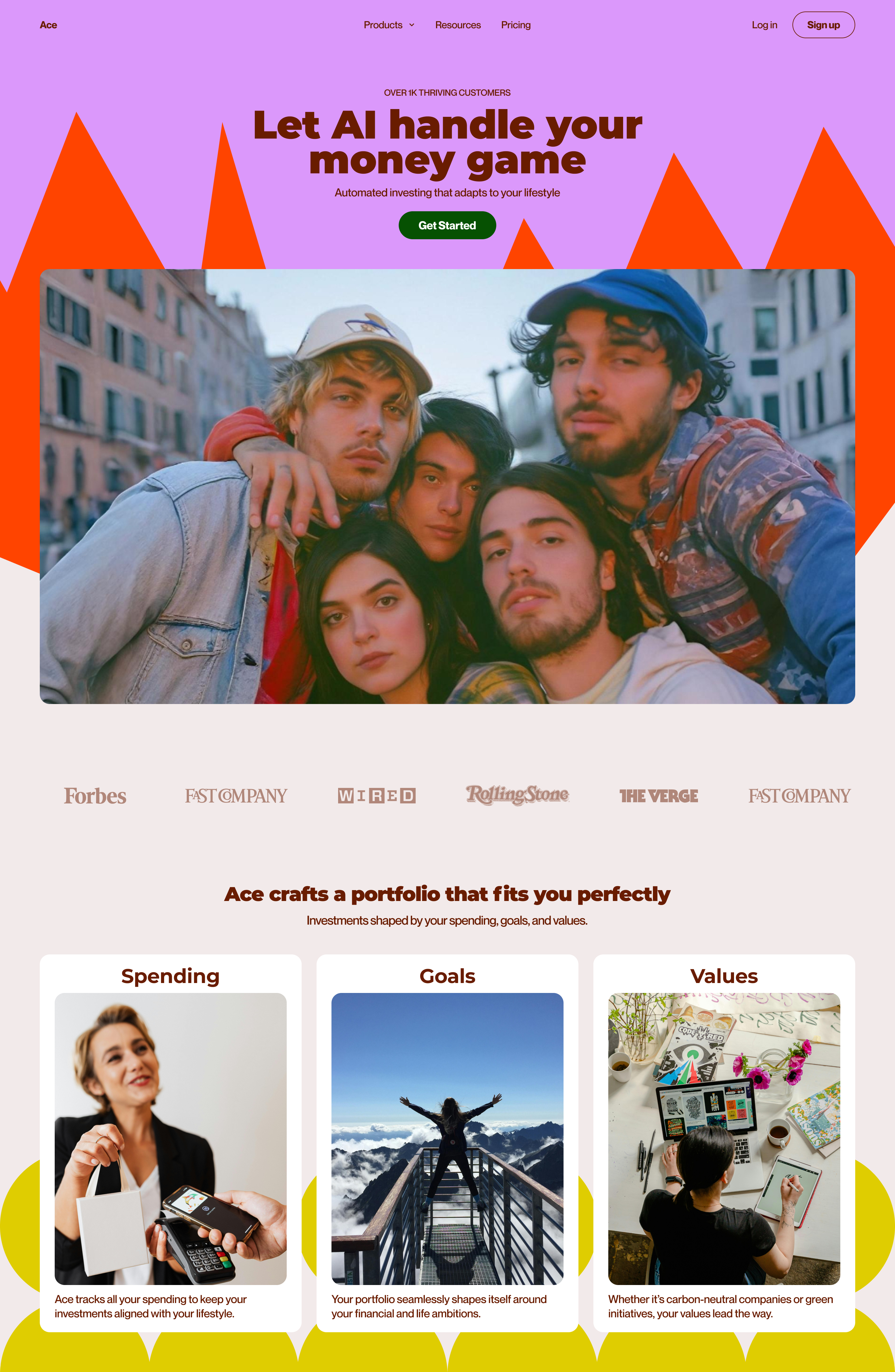 Bold Landing Page – AI Investing Made Simple ai branding figma fintech freelance hero section landing page orange playful project purple ui uiux ux ux design web design website young youth