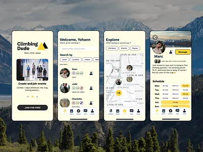 Climbing Dude - Connecting climbers together concept app app branding climber climbing concept app connect media outdoor social ui ux