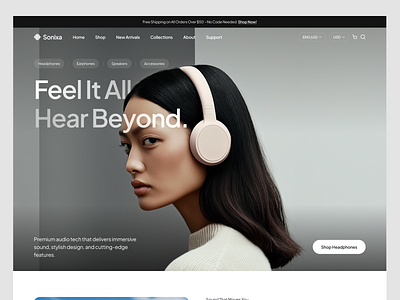 Sonixa – Hero Section for Headphone E-commerce clean dark mode design e commerce hero section landing page minimal minimalist ui ux web web design