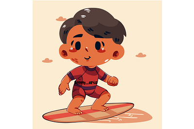 Cartoon Boy Riding on a Surfboard beach board character ferias ocean outdoor recreation relaxing sea seasons summer summertime surf surfboard surfer swimsuit vacation verano vibes waves