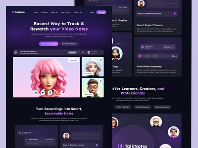 TalkNotes - AI Meet Note Tracker Landing Page UI/UX ai ai landing page ai note tracker ai saas ai tool ai tool ui clean illustration landing page landing page template meet meet tracker ai minimal modern saas design note tracker note tracker ai saas saas landing page uiux ux