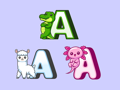 Alphabet Animals🐊🦙 alpaca alphabe animals axolotl branding cartoon character crocodile cute doodle flat font icon illustration letter logo logotype text typography