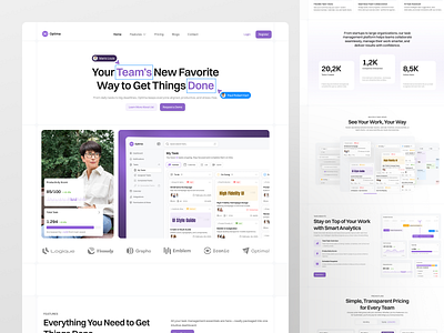 Optima - Task Management Landing Page clean design design faq features footer home page landing page manager pricing plan productivity saas task task management ui ui design uiux website