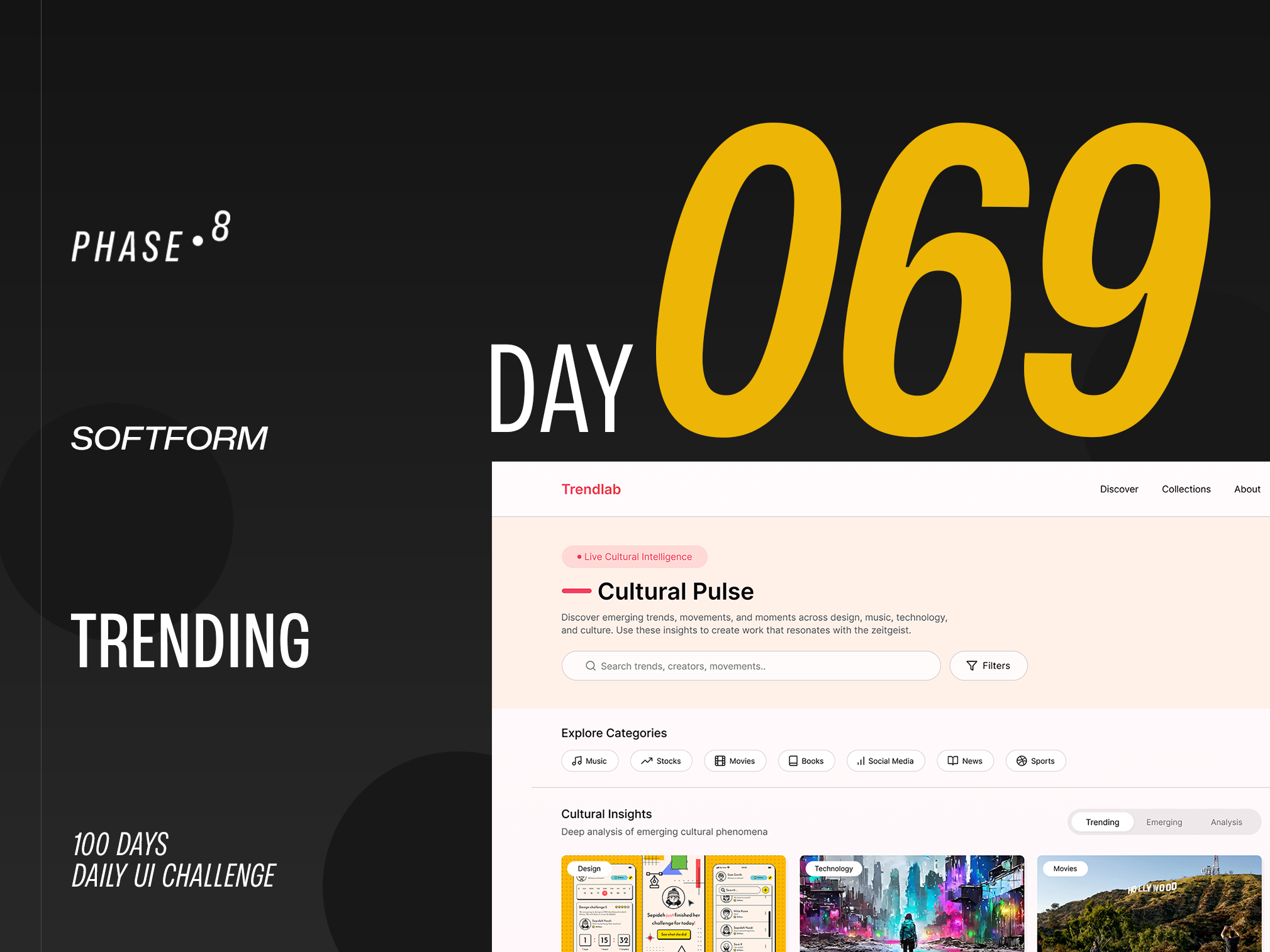 Trending - DailyUIChallenge 100daysui branding dailyui dailyuichallenge design illustration logo ui uiux website