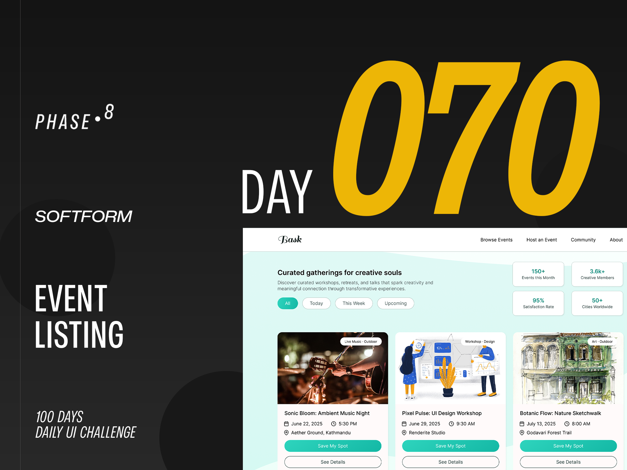 Event Listing - DailyUIChallenge 100daysui branding dailyui dailyuichallenge design illustration logo ui uiux website
