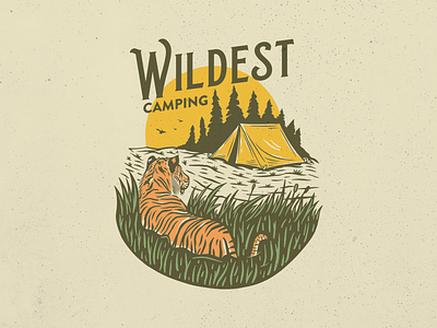 Wildest Camping adventure animal apparel camping forest hiking holiday illustration jungle mountain national park nature outdoors t shirt design tiger travel trip vacation wild wildlife
