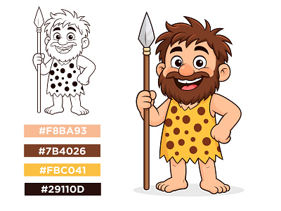 Cute Cartoon Caveman Character | Funny Caveman Vector Drawing art beehaya branding caricature cartoon cartoon caveman caveman clipart coloring book cute drawing flat mascot design funny mascot graphic design illustration mascot portrait product mascot design unique character creation vector