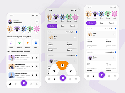 Pet Care Mobile App Design app app design medical app mobile app pet pet care pet care app pet care mobile app pet health pet tracker petcare veterinary veterinary app
