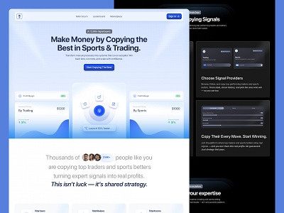 CopyFi – Finance & Trading Signal Landing Page ai agents ai agents landing page app betting app design branding copy trading ui crypto signal platform dark ui design design fintech landing page framer developer graphic design high trust webflow site illustration real time analytics ui saas dashboard signal feed interface trading saas ux webflow expert