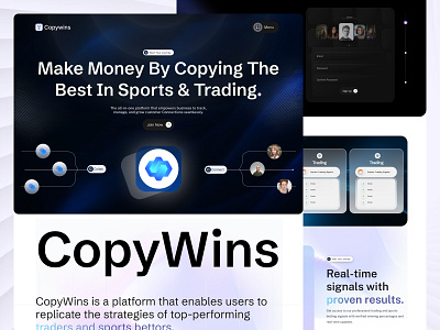 CopyWins – Sports & Trading Signal SaaS Landing Page 3d ai agents ai agents landing page ai powered trading signals app branding conversion optimized page design fintech landing page forex crypto interface graphic design illustration live feed ui minimal fintech ux saas dashboard signal feed ux sports betting platform stock trading app design trading saas landing page trading ui