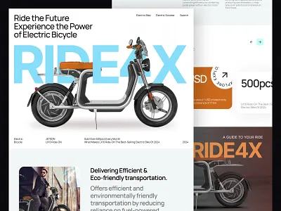 Ride4X – Electric Bike Landing Page Design | Eco Mobility UI/UX 3d ai agents ai agents landing page app branding clean energy product page cost saving interface design e bike landing page eco friendly website electric bicycle platform electric vehicle ui graphic design illustration mobility startup design scooter startup ui transportation tech design urban mobility ux website