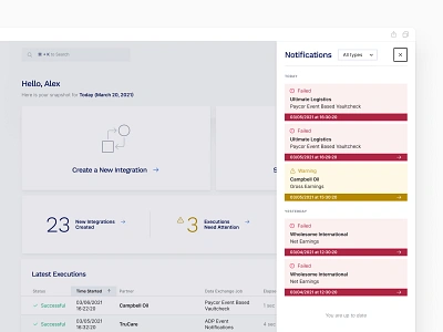 Notifications Drawer - Intranet SaaS B2B App admin ai api connections dashboard developer enterprise finance fintech intranet notifications pay product design saas software ux ux designer uxui web app web application design