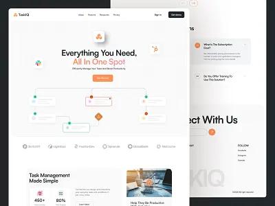 TaskIQ – Clean SaaS Task Management Landing Page | UI/UX Design 3d ai agents ai agents landing page app branding clean ui saas design framer landing page graphic design illustration logo modern web app design modular saas interface productivity platform ux saas landing page startup workflow tool subscription page design task management saas team collaboration app workflow tool ui