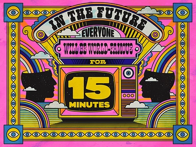 15 minutes of fame design fame famous illustration psychedelic retro vector vintage